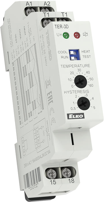 TER-3D - Termosztát, 0.. +60 C, állítható hiszterézis