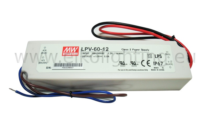 Tápegység LED szalaghoz, DC12V/5A/60W, IP67