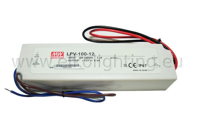 Tápegység LED szalaghoz, DC12V/8,5A/100W, IP67